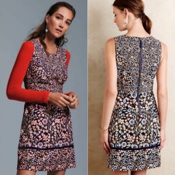 ANTHROPOLOGIE MAEVE BRINDLE FLORAL SLEEVELESS FITTED SHEATH DRESS - Picture 2 of 16